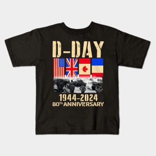 D-Day 2024, Normandy Landings 80th Anniversary 1944-2024 UK Flag Kids T-Shirt